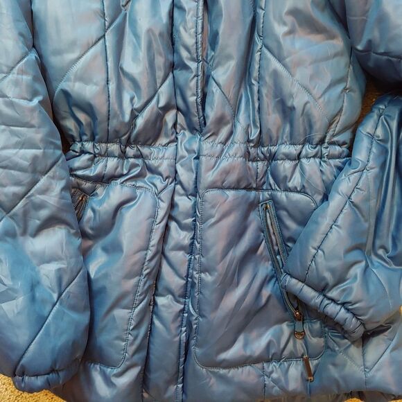Womens M Kenneth Cole quilted jacket fur line blue - Picture 2 of 5